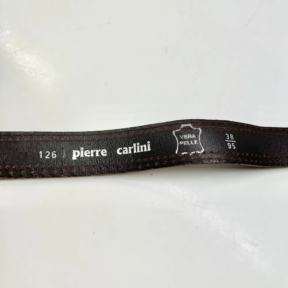 Vtg Pierre Carlini Mens Nautical Flag Blue Ribbon Brown Leather Belt Size 38 M